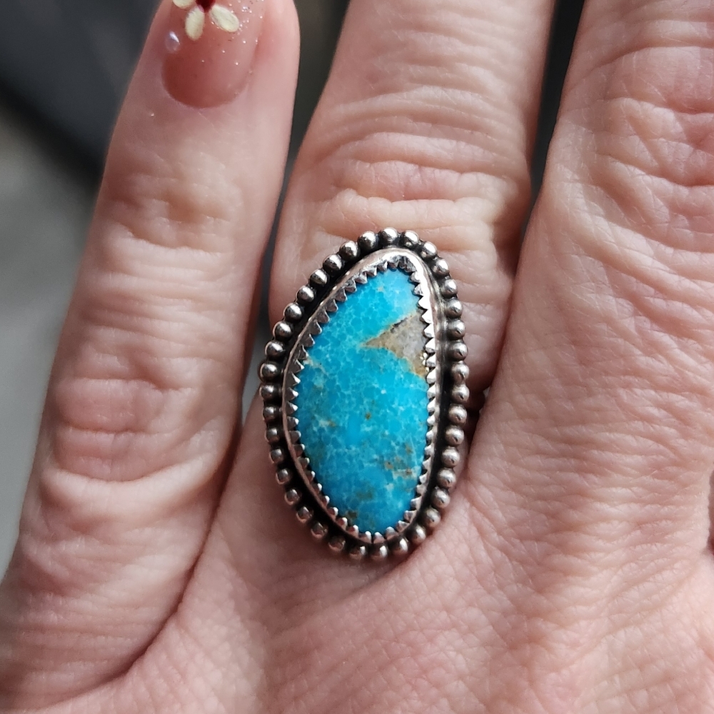 Handmade Sterling Silver 925 Sonoran Blue Turquoise Ring Size 5.25